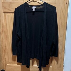 CHICOS | black lightweight 3/4 sleeve open front cardigan sz 2 (large)